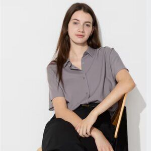 Uniqlo - rayon button down short sleeve - GRAY - size S